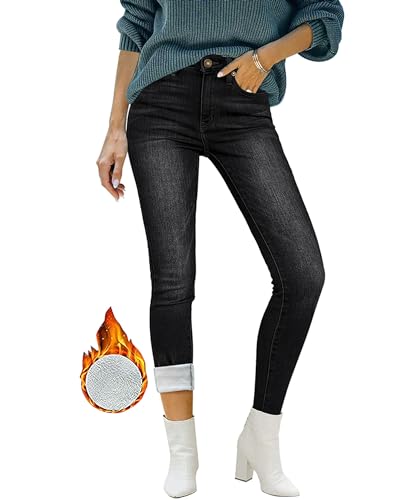 Roskiky Jeans Damen High Waist Hosen Damen Jeans Jeans Gefüttert Damen Damen Jeans Skinny Jeanshose Damen Jeggings Schwarz Damen Leggins Jeanslook Damen Verblasstes Schwarz XS von Roskiky