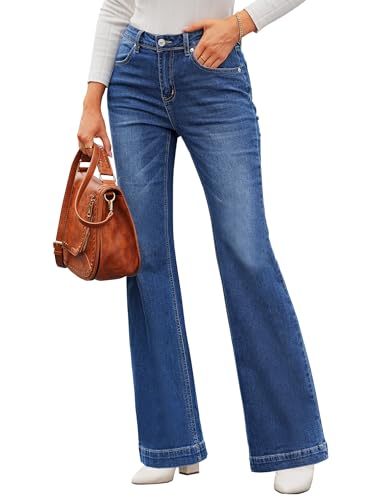 Roskiky Jeans Damen High Waist Jeans Damen Bootcut Jeans Damen Stretch Mom Jeans Damen Baggy Jeans Damen High Waist Jeans Damen High Waist Weites Bein Jeans Große Größen Damen Dunkelblau L von Roskiky