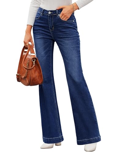 Roskiky Jeans Damen High Waist Jeans Damen Bootcut Jeans Damen Stretch Mom Jeans Damen Boyfriend Jeans Damen High Waist Y2K Jeans Damen Tiefblau M von Roskiky