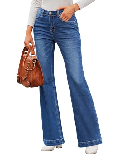 Roskiky Jeans Damen High Waist Jeans Damen Bootcut Jeans Damen Stretch Mom Jeans Damen High Waist Jeans Helle Jeans Damen Plus Size Damen Lapis Sehnsucht XXL von Roskiky