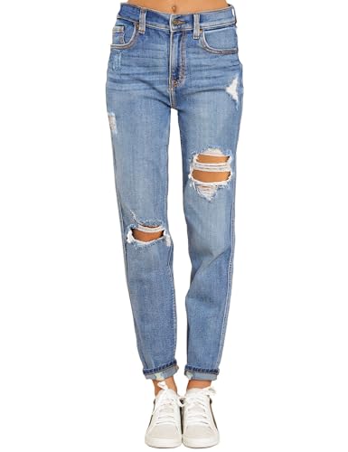 Roskiky Damen High Waist Stretch Jeans - Straight Leg Hose in Hellblau - 2XL Roskiky Damen High Waist Stretch Jeans - Straight Leg Hose in Hellblau - 2XL von Roskiky