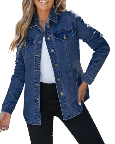 Roskiky Jeans Jacke Damen Western Mantel Lang Oversized Jeansmantel Frühjahr Blau XL von Roskiky