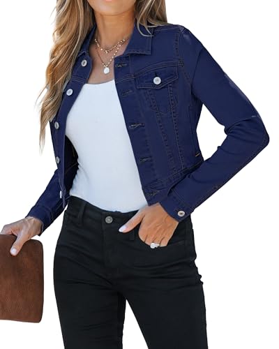 Roskiky Jeans Jacke Jeansjacke Kurz Damen Dunkelblau L von Roskiky