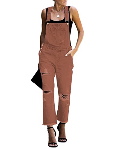 Roskiky Jeans Overall Damen 3/4 Hose Damen Sommer Hosen Damen Baggy Chino Hose 3/4 Hose Damen Jeans Latzhose Damen Jeans Jeans Damen Braun Braun XL von Roskiky