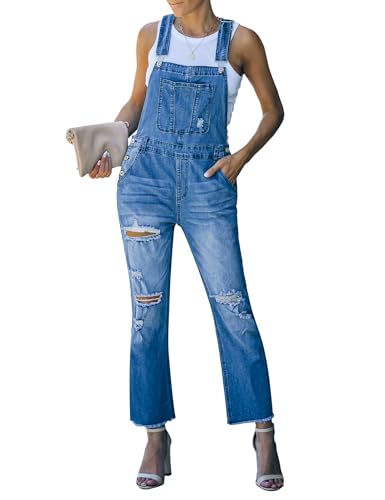 Roskiky Jeans Overall Damen Elegant Stretch Winter Hosen Zerrissene Latzhose Blau L von Roskiky
