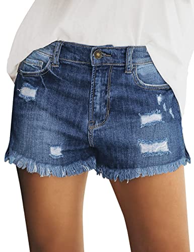 Roskiky Jeans Shorts Damen Kurze Hosen Damen Sommer Damen Jeans Jeans Bermuda Damen Jeans High Waist Damen Capri Jeans Jeans Sommer Damen Blau M von Roskiky