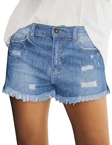 Roskiky Jeans Shorts Damen Kurze Hosen Damen Sommer Gym Shorts Damen Damen Hose Sommer Kurze Shorts Damen Jeans Kurz Hellblaue Jeans Damen Blau L von Roskiky