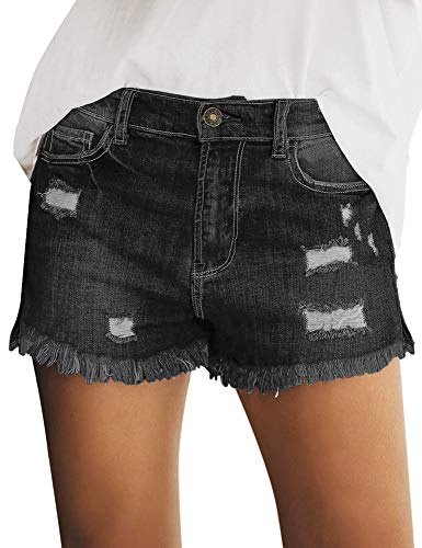 Roskiky Jeans Shorts Damen Kurze Hosen Damen Sommer Kurze Hosen Damen Hotpants Damen Jeans Shorts Damen Knielang Jeans Latzhose Damen Kurz Schwarze Kurze Hose Damen Schwarz M von Roskiky