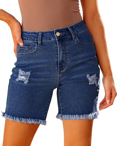 Roskiky Damen Jeans Shorts Hohe Taille Klassisch Blau L von Roskiky