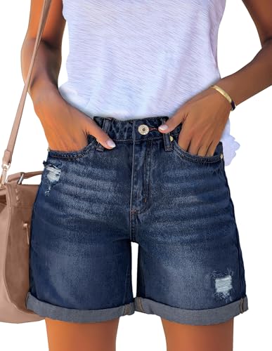 Roskiky Jeans Shorts Damen Ripped Jeans Ladies S Dunkelblau von Roskiky