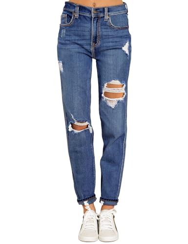 Roskiky Jeanshose Damen Ripped Jeans Damen Jeans Mit Löchern Damen Jeans Straight Damen Lässige Hose Damen Jeans Damen Dunkelblau Jeans Damen Große Größe Blau 2XL von Roskiky