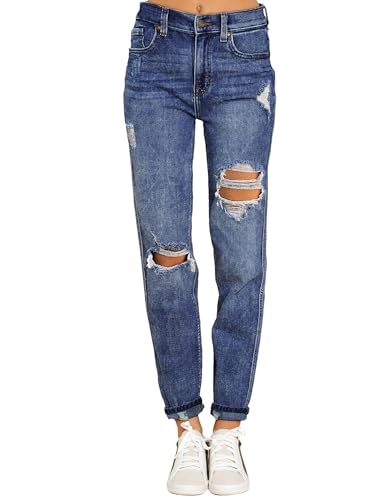 Roskiky Jeanshosen Damen Hose Damen Herbst Hose Damen High Waist Reef Blue L von Roskiky