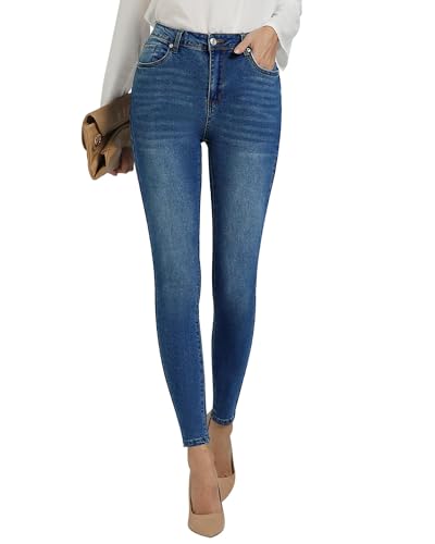 Roskiky Jeanshosen Damen Stretch Hose Damen Jeggins Hose Für Damen High Waist Jeanshose Damen Stretch Jeans Damen Dunkelblau Blau XXL von Roskiky