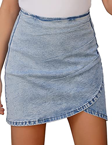 Roskiky Jeansrock Damen Stretch Kurzer Rock Damen Sommer Rock Damen Kurz Elegant Rock Mit Hoher Taille Schlitz Rock Blau Modernes Blau M von Roskiky