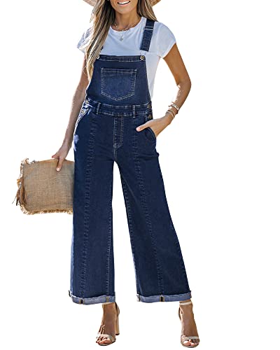 Roskiky Jumpsuit Damen 3/4 Hose Damen Wide Leg Hose Damen 3/4 Hosen Damen Sommer Damen Legins Hosen Lang Jeans Damen High Waist Dreiviertel Hosen Damen Sommer Blau XL von Roskiky