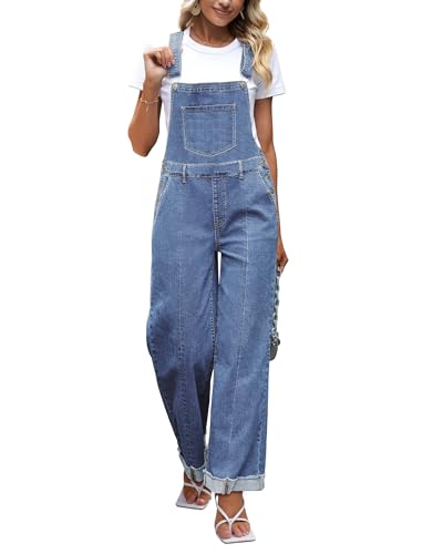 Roskiky Jumpsuit Damen Chino Hose Damen Sommer Sommer Jumpsuit Damen Hosen Baggy Sommer Hosen Frauen Locker Jeans Damen Sommer Blau XS von Roskiky