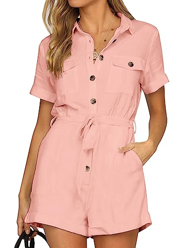 Roskiky Jumpsuit Damen Sommer Kurz Boho Kleidung Damen Damen Jumpsuit Elegant Festlich Jumpsuit Damen Kuschelig Overall Damen Sommer Jumpsuit Kurz Damen Sommer Rosa XXL von Roskiky