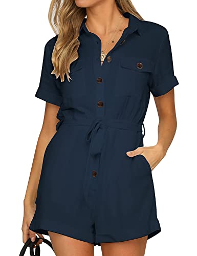 Roskiky Jumpsuit Damen Sommer Kurz Jumpsuit Damen Elegant Jumpsuit Damen Elegant Kurz Jumpsuit Damen Kuschelig Overall Damen Sommer Jumpsuit Kurz Damen Sommer Blau L von Roskiky