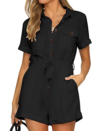 Roskiky Jumpsuit Damen Sommer Kurz Jumpsuit Damen Elegant Jumpsuit Damen Elegant Kurz Jumpsuit Damen Kuschelig Overall Damen Sommer Jumpsuit Kurz Damen Sommer Schwarz XL von Roskiky