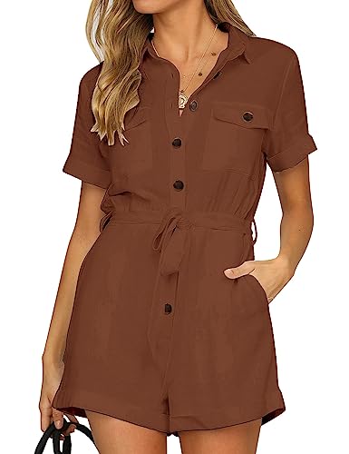 Roskiky Jumpsuit Damen Sommer Kurz Jumpsuit Damen Sommer Jumpsuits Für Damen Sommer Kuschelanzug Damen Overall Damen Sommer Jumpsuit Kurz Damen Sommer Braun S von Roskiky