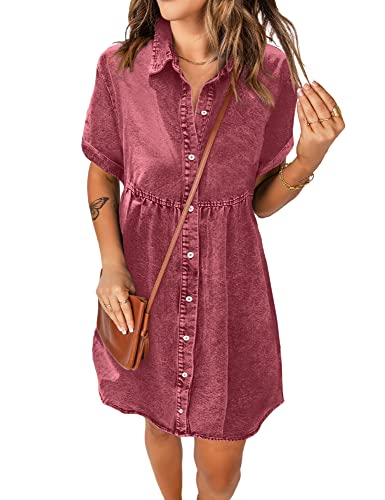 Roskiky Kleid Grosse Grössen Damen Jeans Kleid Für Damen Sommer Kleid Damen Sommer Tshirt Kleid Damen Strand Kleid Damen Sommer Bohemian Kleid Barock Rose XL von Roskiky