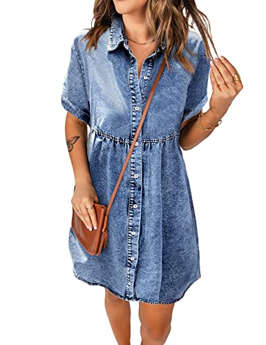 Roskiky Kleid Grosse Grössen Damen Jeans Kleid Für Damen Sommer Kleid Damen Sommer Tshirt Kleid Damen Strand Kleid Damen Sommer Bohemian Kleid Riff blau XL von Roskiky