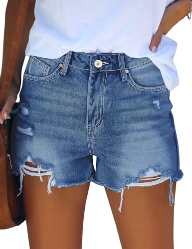 Roskiky Kurze Hosen Damen Damen Shorts Sommer Gym Shorts Jeans Damen Stretch Jeans Mit Löchern Damen Hose Kurz Damen Sommer Kurze Jeans Mädchen Blau L von Roskiky