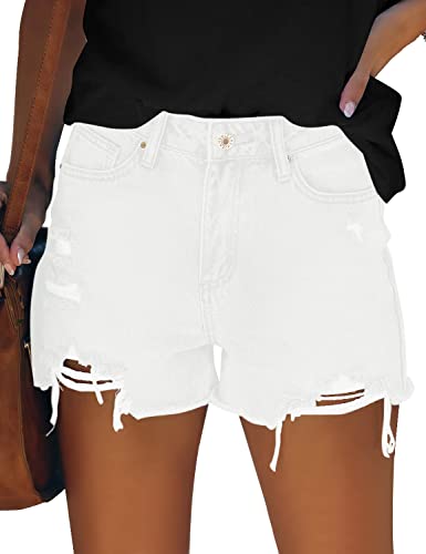 Roskiky Kurze Hosen Damen Damen Shorts Sommer Jorts Damen Damen Jeans Stretch Sport Hosen Damen Kurz Capri Jeans Weiße Shorts Damen Weiß 2XL von Roskiky