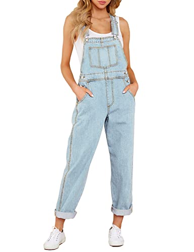 Roskiky Lässige Stretch Denim Latzhose für Damen, Jeans Overalls mit Taschen Azure Glow XL von Roskiky