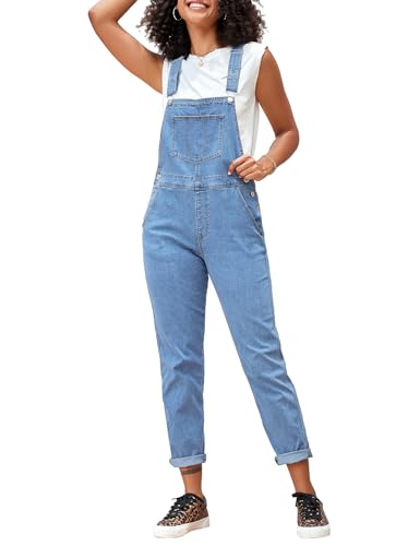 Roskiky Lässige Stretch Denim Latzhose für Damen, Jeans Overalls mit Taschen Cody Blue L von Roskiky