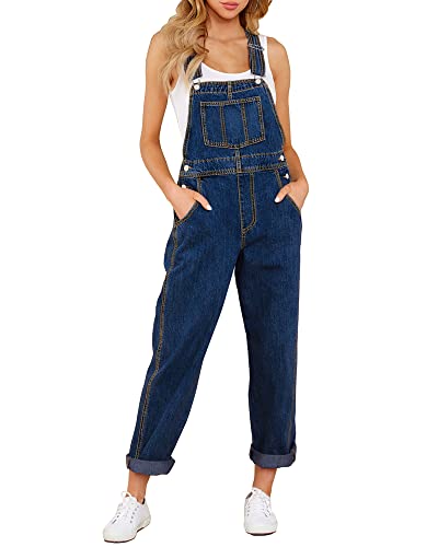 Roskiky Lässige Stretch Denim Latzhose für Damen, Jeans Overalls mit Taschen Nightfall blue L von Roskiky