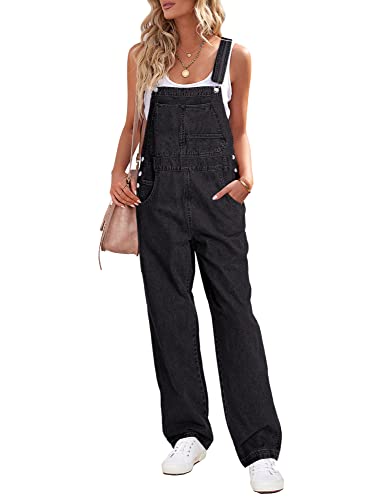 Roskiky Damen Casual Vintage Overalls Loose Straight Denim Latz Overall Jean Pants Schwarz M von Roskiky