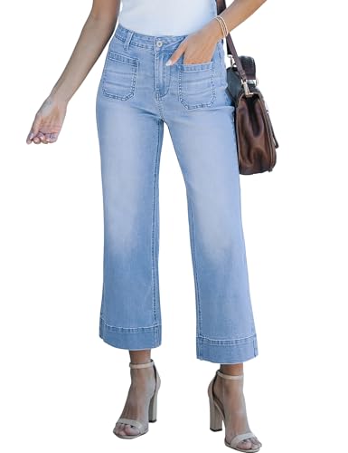 Roskiky Mom Fit Jeans Damen High Waist Jeans Straight Lakeside Blue L von Roskiky