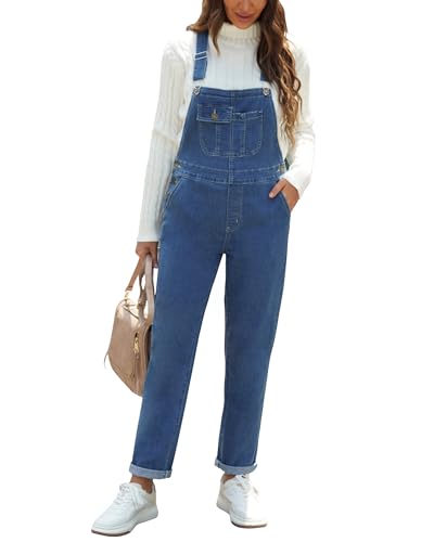 Roskiky Overall Damen Sommer Jeans Latzhose Lang Lässiger Jumpsuit Blauer Mom Jeans Blau XS von Roskiky
