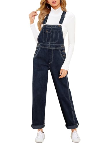 Roskiky Overall Damen Sommer Latzhose Damen Jeans Jumpsuit Damen Lang Arbeitshose Damen Latzhose Tiefblaulatzhose Damen Latzkleid Damen Jeans Tiefblau M von Roskiky