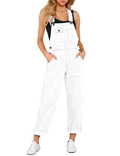 Roskiky Overall Damen Sommer Latzhose Jeans Jumpsuit Lang Elegant Weiß Oversize XXL von Roskiky