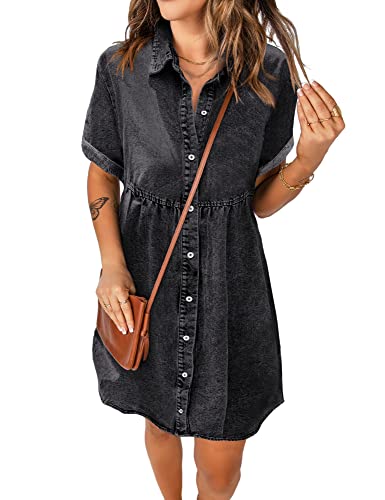 Roskiky Plus Size Kleid Jeans Kleid Für Damen Sommer Schwarzes Kleid Damen Tshirt Kleid Damen Strand Kleid Damen Sommer Bohemian Kleid Schwarz XXL von Roskiky