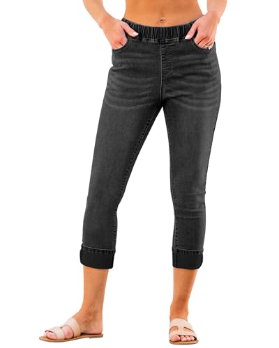 Roskiky Damen Hosen Herbst Damen 3/4 Hose Sommer Jeans 7/8 Damen Schwarz gewaschen XXL von Roskiky