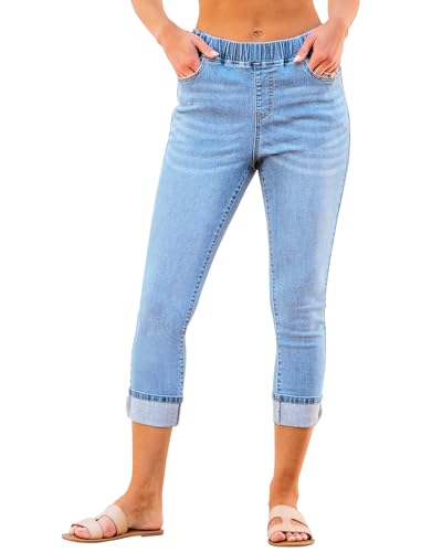 Roskiky Straight Leg Jeans Damen Leggings High Waist Damen Hellblaue Jeans Damen Blaue Vibe L von Roskiky