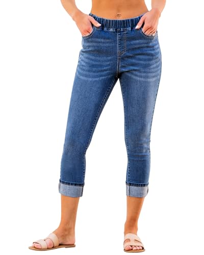 Roskiky 3/4 Hose Damen Jeans High Waist Damen Leggings Damen High Waist Jeans Dunkelblau Damen Dunkelblau L von Roskiky