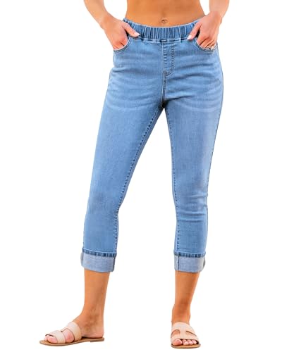 Roskiky 7/8 Hosen Damen Sommer High Waist Jeans Damen Boyfriend Jeans Damen Mittel Indigo M von Roskiky