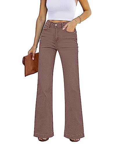 Roskiky Schlaghose Damen High Waist Wide Leg Baggy Jeans Stretch Hosen A-Muskatbraun XXL von Roskiky