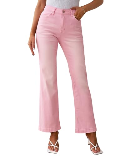 Roskiky Schlaghose Damen High Waist Wide Leg Baggy Jeans Stretch Hosen A-Rosenschatten M von Roskiky