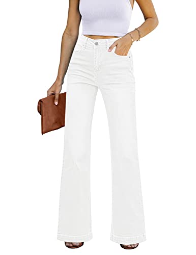 Roskiky Schlaghose Damen Jeans Wide Leg Baggy Jeans Damen High Waist Stretch Hosen Damen Jeans Brillantweiß S von Roskiky
