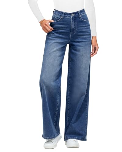 Roskiky Skinny Jeans Damen High Waist Capri Jeans Damen Stoffhose Weites Bein Nightfall Blue XXL von Roskiky