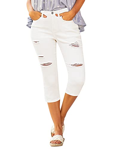 Roskiky Skinny Jeans Damen Jeans mit Löchern Mädchen Frauen Jeans Weiße Hose Damen High Waist Damen-Jeanshosen XL von Roskiky