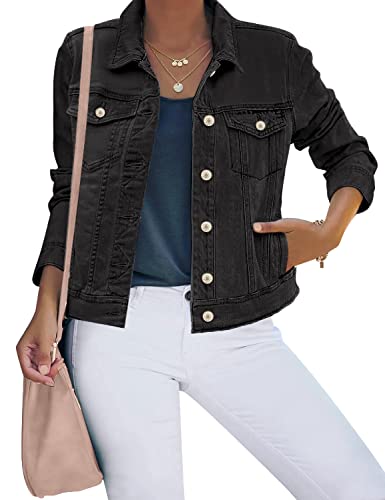 Roskiky Sommerjacke Plus Size Sommer Jeansjacke Schwarze Jeansjacke für Damen Schwarze Jeansjacke Damen Stretchy Plus Size Weiße Jeansjacke Vintage schwarz Größe XXL passt 52-54 von Roskiky