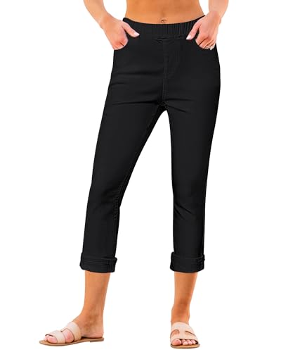 Roskiky Straight Leg Jeans Damen Capri Hosen Damen Always Black XXL von Roskiky