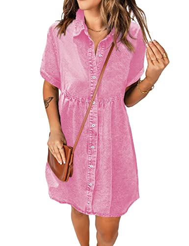 Roskiky Trauzeugin Kleid Kleid Pink Kleid Damen Sommer Tshirt Kleid Damen Strand Kleid Damen Sommer Bohemian Kleid Aurora Pink L von Roskiky