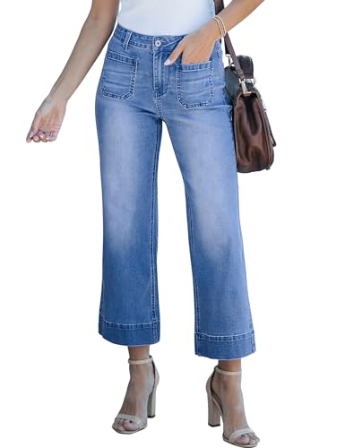 Roskiky Jeans Damen Straight Jeans Hose Damen Denim Jeans Damen Klassisch Blau XL von Roskiky
